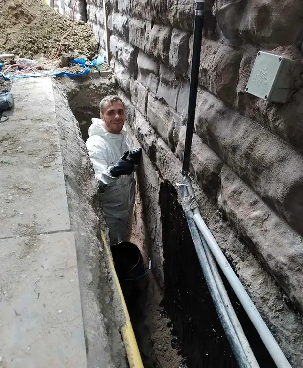 Exterior waterproofing in progress — Toronto